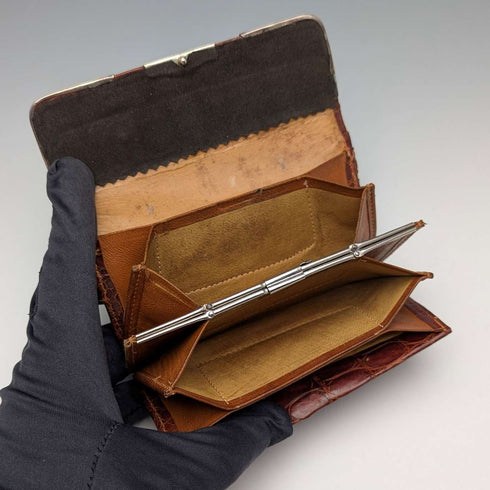 1907 British antique sterling silver decorated small leather wallet and coin purse Boots Pure Drug Company