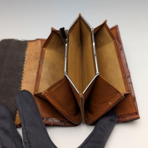 1907年 英国アンティーク 純銀装飾 小型革財布 小銭入れ Boots Pure Drug Company