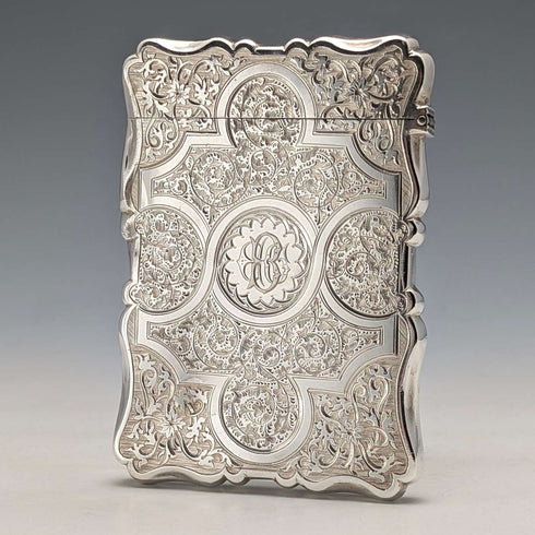 1873 British antique sterling silver card case, 91g, Colen Hewer, Cheshire