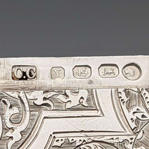 1873 British antique sterling silver card case, 91g, Colen Hewer, Cheshire