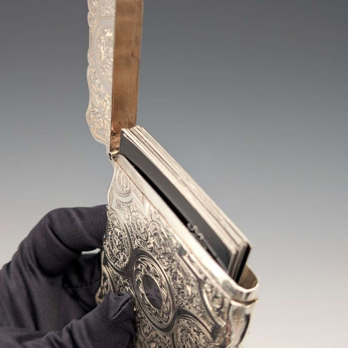 1873 British antique sterling silver card case, 91g, Colen Hewer, Cheshire