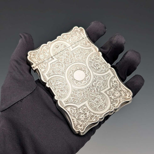 1873 British antique sterling silver card case, 91g, Colen Hewer, Cheshire