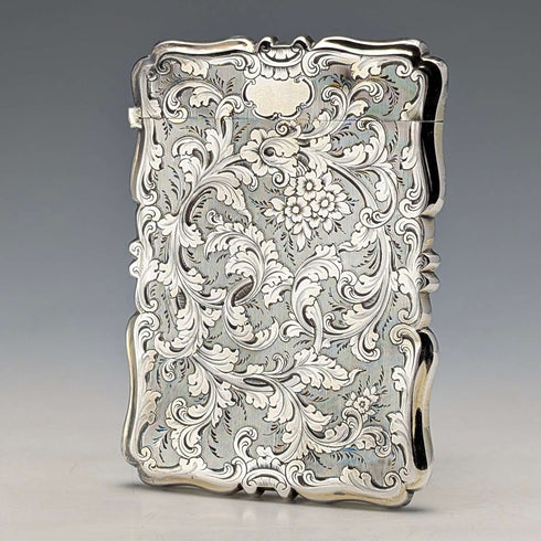 1856 British antique sterling silver card case 66g Frederick Marson