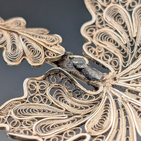 古董純銀花絲葉設計茶罐勺