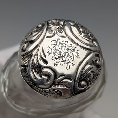 1900年頃 英国アンティーク 純銀スクリュー蓋 ガラスボトルペア