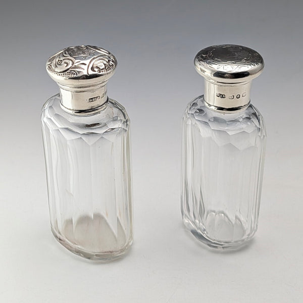 Circa 1900 British antique sterling silver screw-top glass bottle pair