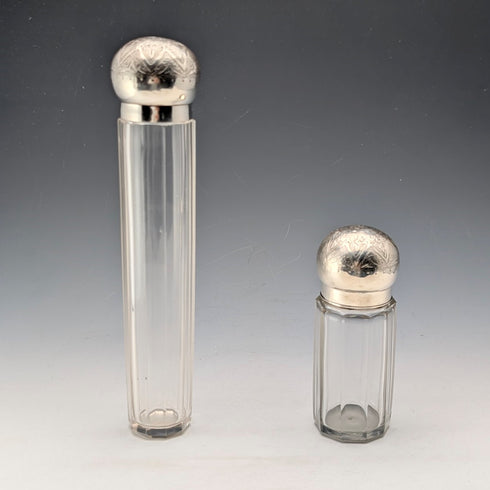 1888年 英国アンティーク 純銀蓋 ガラスボトル長短ペア Army&Navy Cooperative