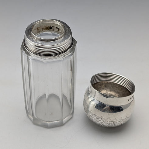 1888年 英国アンティーク 純銀蓋 ガラスボトル長短ペア Army&Navy Cooperative