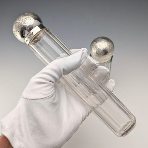 1888年 英国アンティーク 純銀蓋 ガラスボトル長短ペア Army&Navy Cooperative