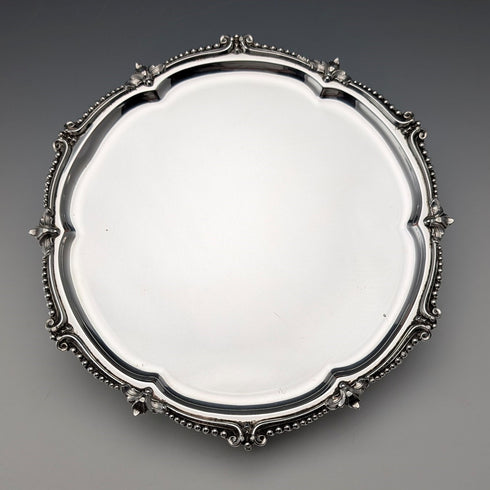 Late 19th Century British Antique Silver Plate Card Tray, Diameter 19cm