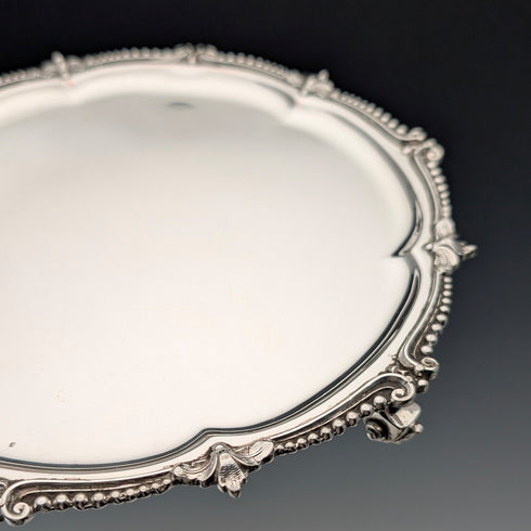 Late 19th Century British Antique Silver Plate Card Tray, Diameter 19cm