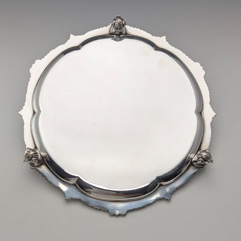 Late 19th Century British Antique Silver Plate Card Tray, Diameter 19cm