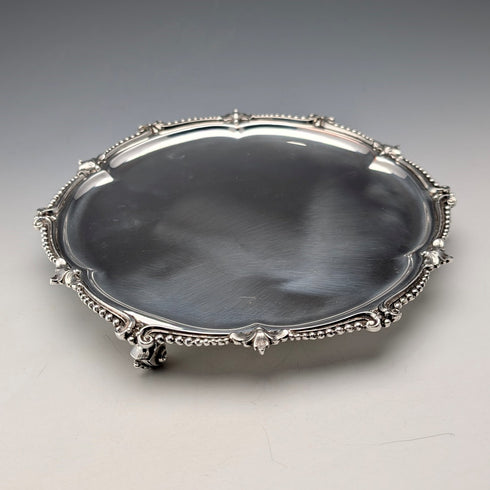 Late 19th Century British Antique Silver Plate Card Tray, Diameter 19cm