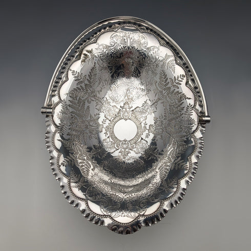 1900 British antique silver plate basket with movable handle by Roberts & Belk
