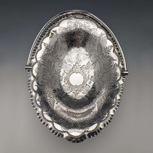 1900 British antique silver plate basket with movable handle by Roberts & Belk