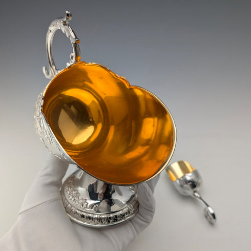 Vintage silver plate sugar bowl with charcoal crate design, boxed