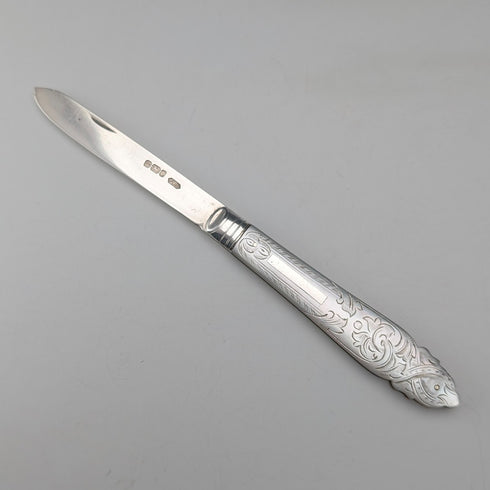 1903 年英國古董白珍珠手柄純銀刀片小刀 Fattorini&Sons