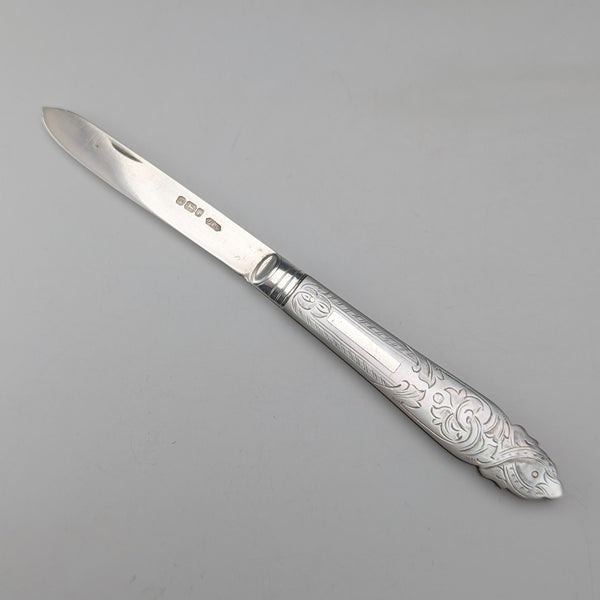 1903 年英國古董白珍珠手柄純銀刀片小刀 Fattorini&Sons