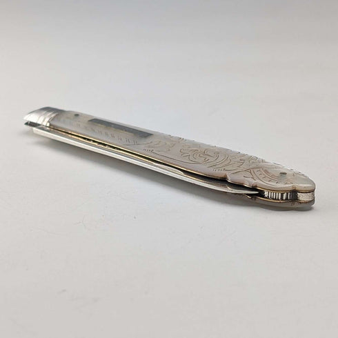 1903 British antique white mother-of-pearl handle, pure silver blade penknife, Fattorini & Sons