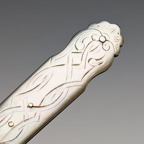 1846 年英國古董白色珍珠手柄純銀雕刻刀片筆刀亞倫哈德菲爾德