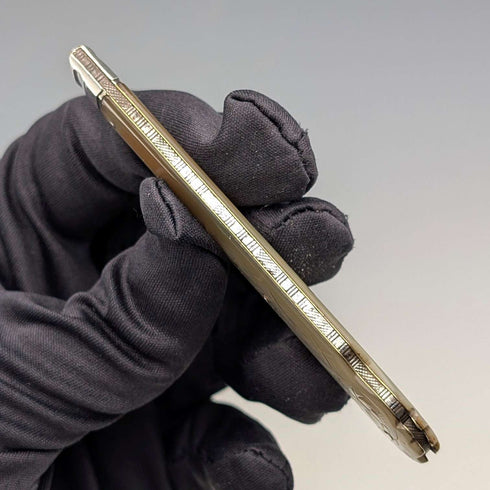 1846 British antique penknife with white mother-of-pearl handle and pure silver engraved blade by Aaron Hadfield