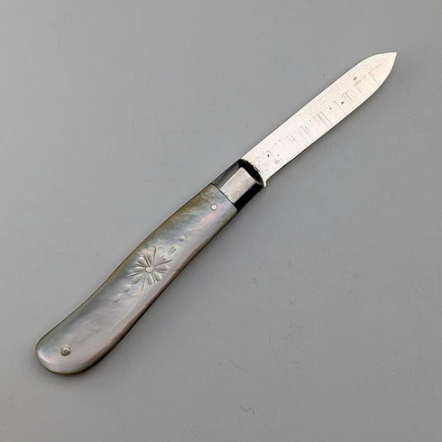 1924 British antique white mother-of-pearl handle, pure silver blade penknife by John Yeomans Cowlishaw