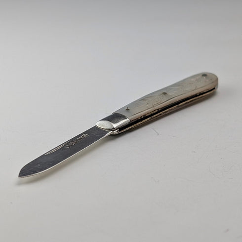 1924 British antique white mother-of-pearl handle, pure silver blade penknife by John Yeomans Cowlishaw