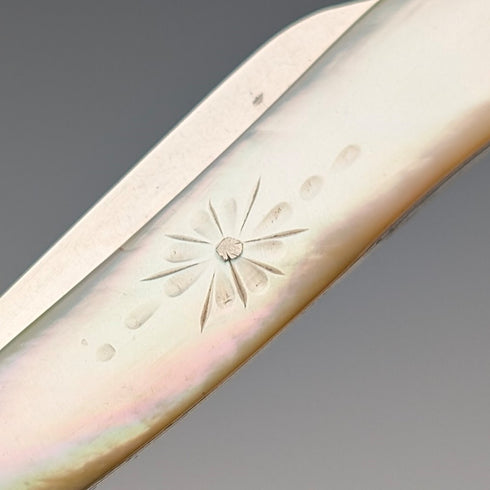1924 British antique white mother-of-pearl handle, pure silver blade penknife by John Yeomans Cowlishaw