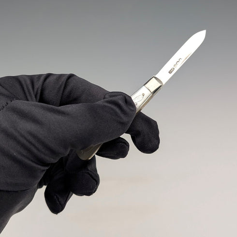 1924 British antique white mother-of-pearl handle, pure silver blade penknife by John Yeomans Cowlishaw