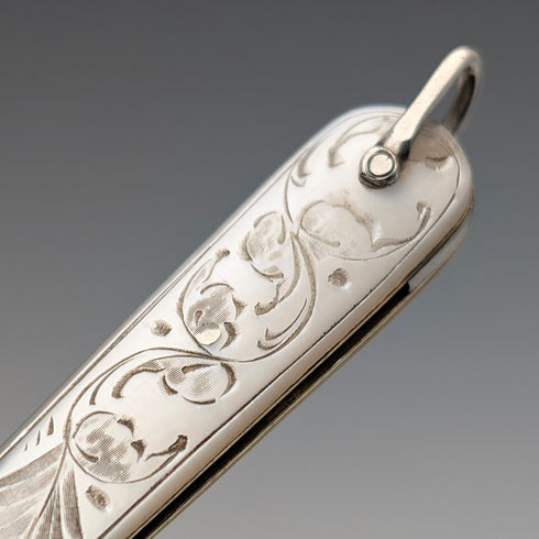 1896 British antique white mother-of-pearl handle pure silver button hook Arthur Worral Staniforth