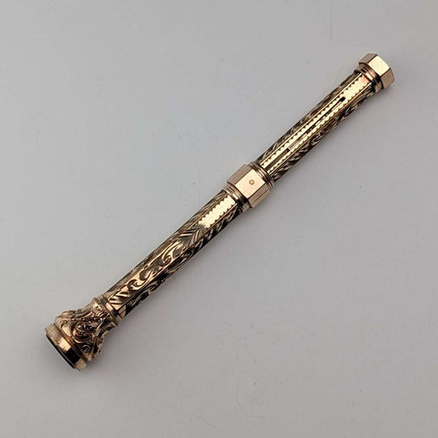 Antique Rold Gold Magic Pencil with Amethyst Decoration, Extendable 97-121mm