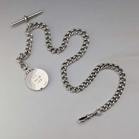 約 1900 年英國古董純銀阿爾伯特鏈 49 克純銀獎章鑰匙扣