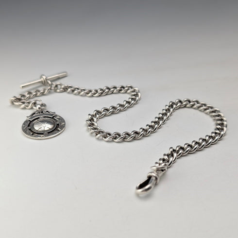 約 1900 年英國古董純銀阿爾伯特鏈 49 克純銀獎章鑰匙扣