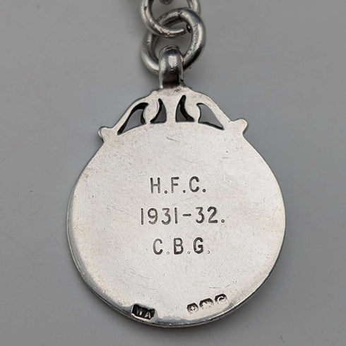 Circa 1900 British antique sterling silver Albert chain, 49g sterling silver medal fob