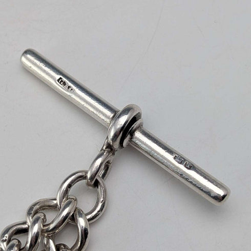 Circa 1900 British antique sterling silver Albert chain, 49g sterling silver medal fob