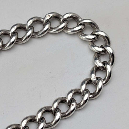 Circa 1900 British antique sterling silver Albert chain, 49g sterling silver medal fob