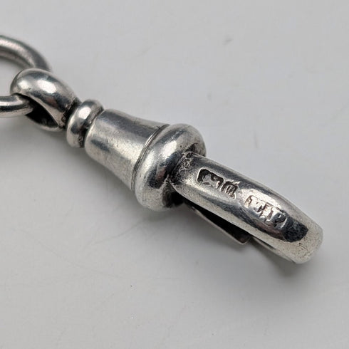 Circa 1900 British antique sterling silver Albert chain, 37g, sterling silver compass fob