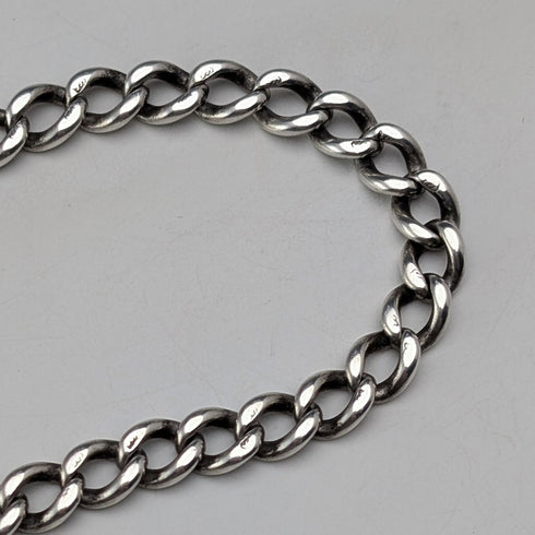 Circa 1900 British antique sterling silver Albert chain, 37g, sterling silver compass fob