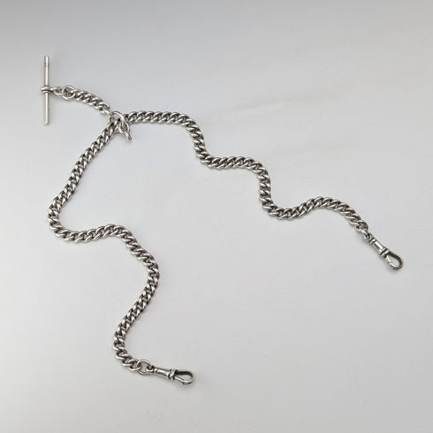 Circa 1914 British antique sterling silver double Albert chain, 53g, no fob