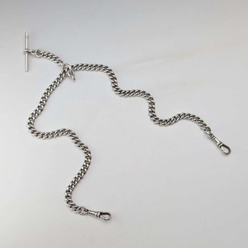 Circa 1914 British antique sterling silver double Albert chain, 53g, no fob