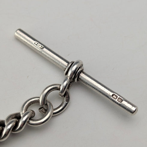 Circa 1914 British antique sterling silver double Albert chain, 53g, no fob