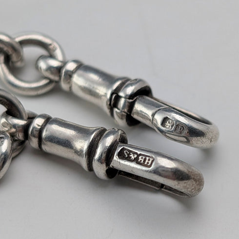 Circa 1914 British antique sterling silver double Albert chain, 53g, no fob