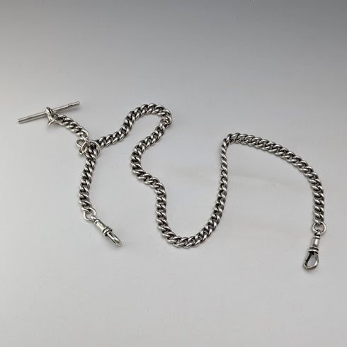 Circa 1914 British antique sterling silver double Albert chain, 53g, no fob