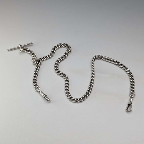 Circa 1914 British antique sterling silver double Albert chain, 53g, no fob