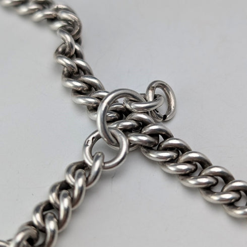 Circa 1914 British antique sterling silver double Albert chain, 53g, no fob