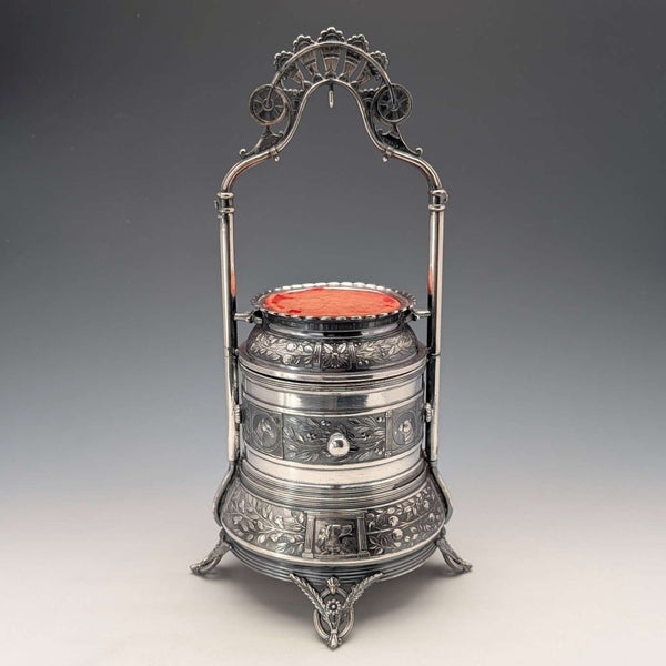 Late 19th Century American Antique Silver Plate Pocket Watch Holder & Trinket Box Reed & Barton