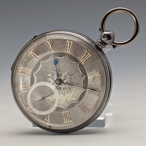 1862年 英国アンティーク 装飾ダイヤル 鍵巻き 懐中時計 直径53mm 動作良好