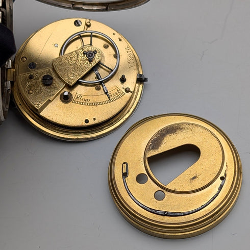 1862年 英国アンティーク 装飾ダイヤル 鍵巻き 懐中時計 直径53mm 動作良好