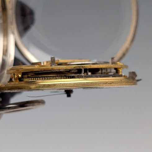 1862年 英国アンティーク 装飾ダイヤル 鍵巻き 懐中時計 直径53mm 動作良好