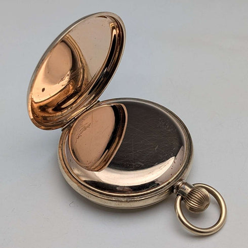 1920s British antique Russell pocket watch, gold plated hunter case, in good working order